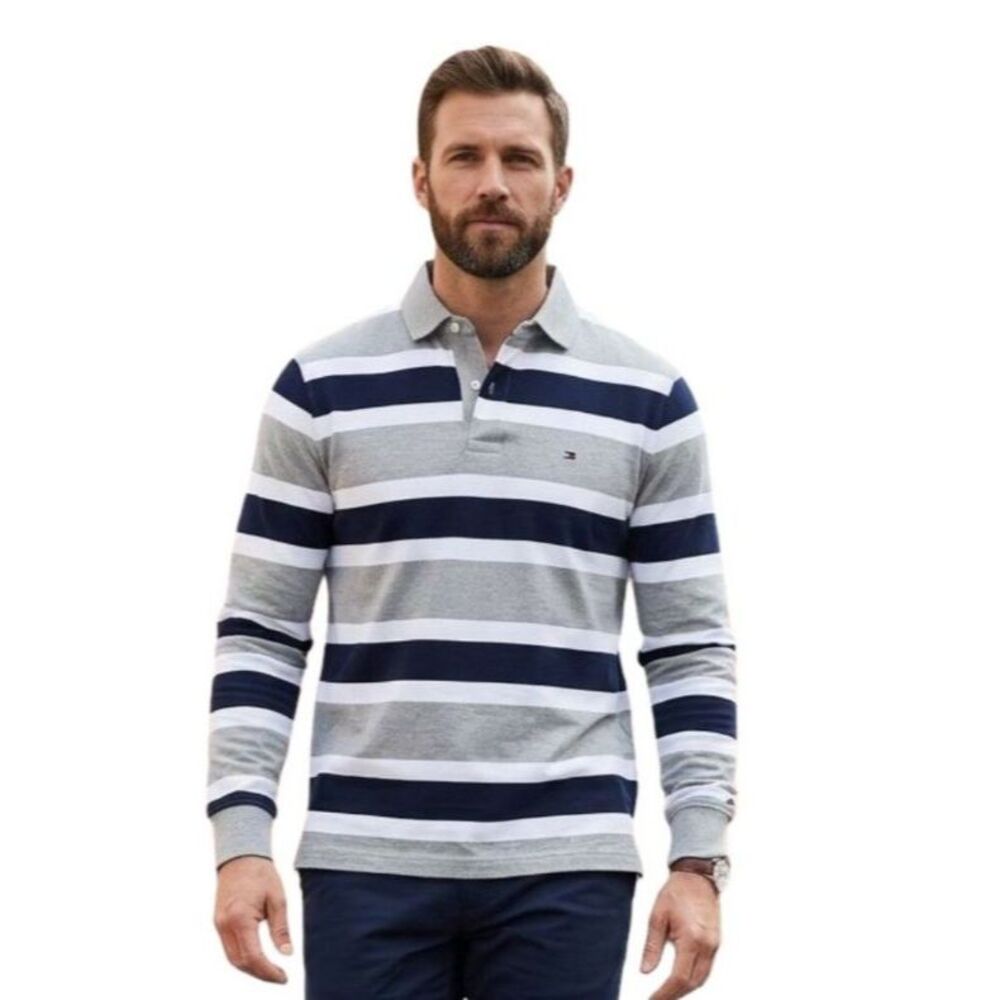 Tommy Hilfiger Men's Striped Rugby Polo Shirt Classic Fit